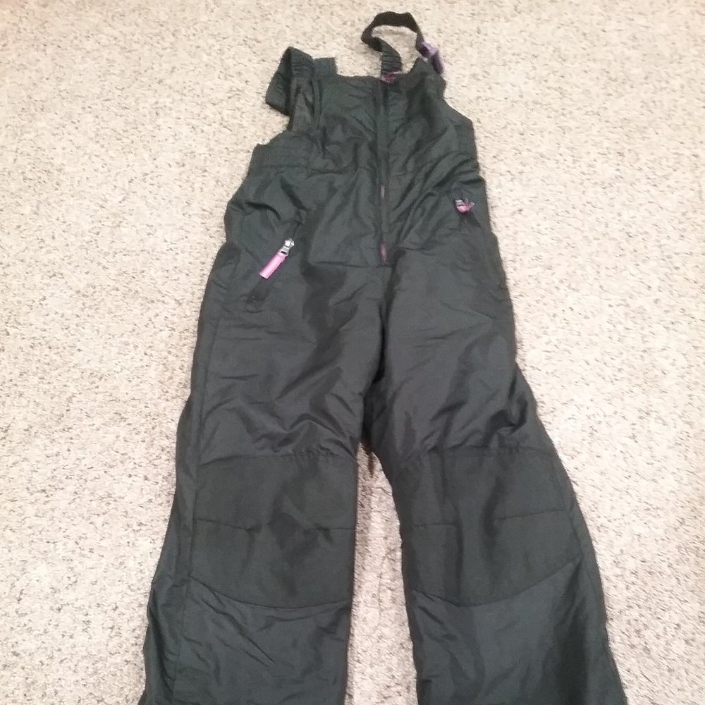 Champion Snowbibs snow pants kids, M 7/8 black with purple zipper pulls